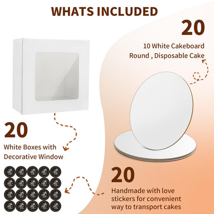 40 Pcs Cake Boxes with Window, 10” x 10” x 5” White Tall Bakery Box Set (20pcs Boxes & 20pcs Boards), Paperboard Cake Baker Box for Bakery, Cakes, Pastries 🍁 All In One Marketplace Canada