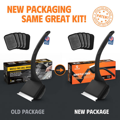 MEKER Grill Brush Bristle Free, Grill Cleaner Brush with 5 BBQ Replacement Head for Cast Iron, Stainless Steel Grates, Safe Grill Scraper Outdoor BBQ Grill, Black - Available at All In One Marketplace Canada