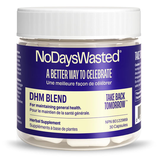 DHM Blend, No Days Wasted, 30 Capsules (15 Servings) - Jar - Dihydromyricetin (DHM Supplement), Milk Thistle, Prickly Pear, Hydration Blend-Take During Evening for Better Next Day After Celebrating - Available at All In One Marketplace Canada