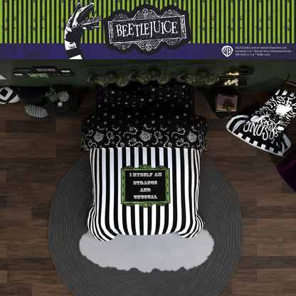 Franco Collectibles Beetlejuice Halloween Striped Bedding 5 Piece Super Soft Reversible Comforter and Sheet Set, Full, (Officially Licensed Product)