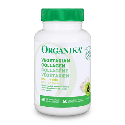 Organika Canadian-Made Vegetarian Collagen - Sourced From Natural Eggshell Membrane | For Healthier Skin, Hair, Nails and Joints - 60vcaps Organika