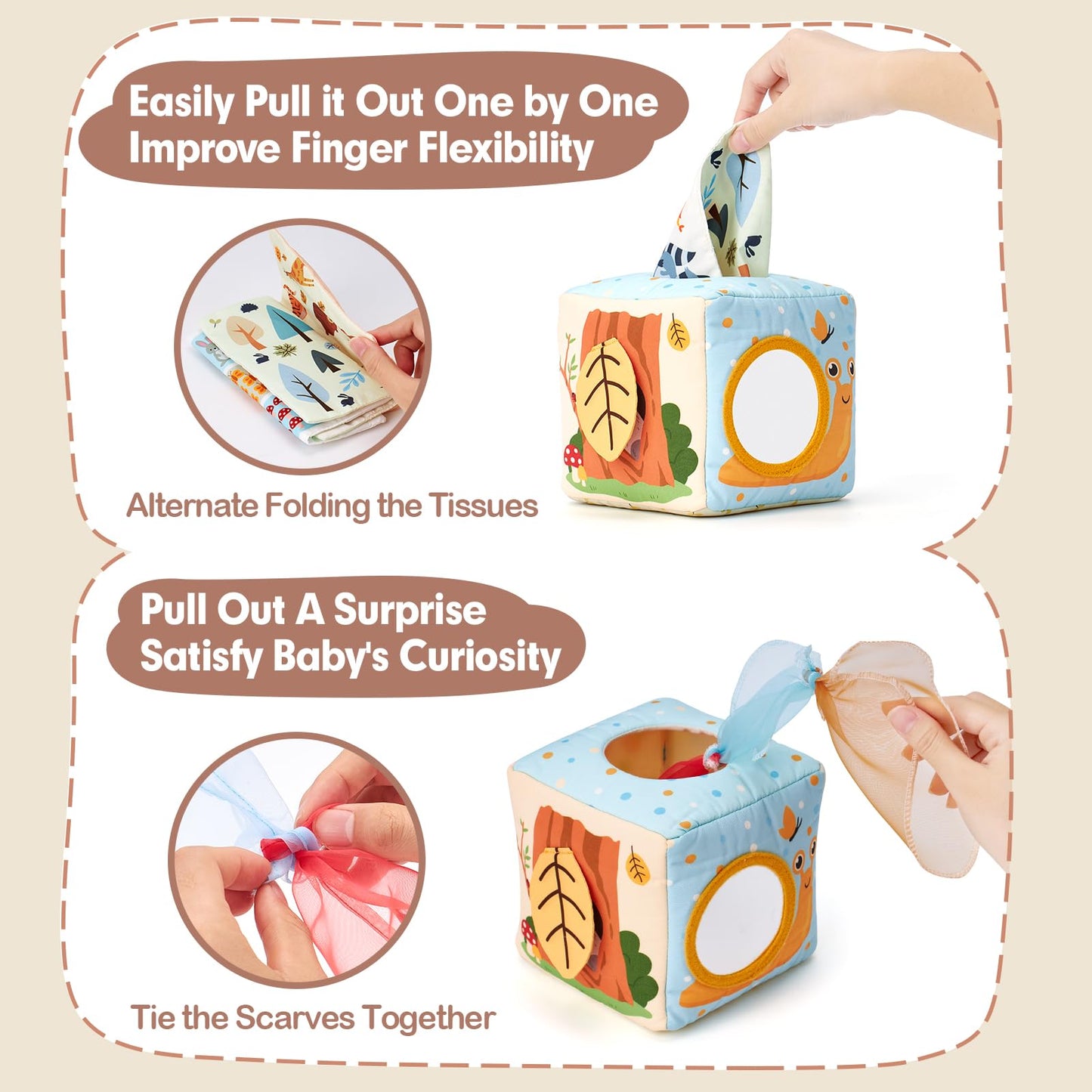 hahaland Baby Tissue Box Toy - Montessori Baby Toys 6-12 Months, Mirror Sensory Toys for Babies 12-18 Months, Boy Girl Gifts for 6M+ - Available at All In One Marketplace Canada
