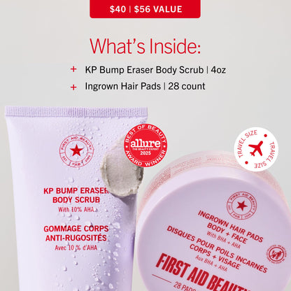 First Aid Beauty Smooth Skin Body Bestsellers Set, KP Bump Eraser Body Scrub + Ingrown Hair Pads, AHA Body Scrub and Razor Bump Pads, Keratosis Pilaris Treatment 2-Piece Gift Set, 28 ct, Unscented