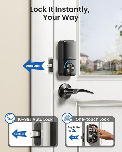 Veise KS01B Keypad Door Lock with 2 Lever Handles Set, Matte Black Veise