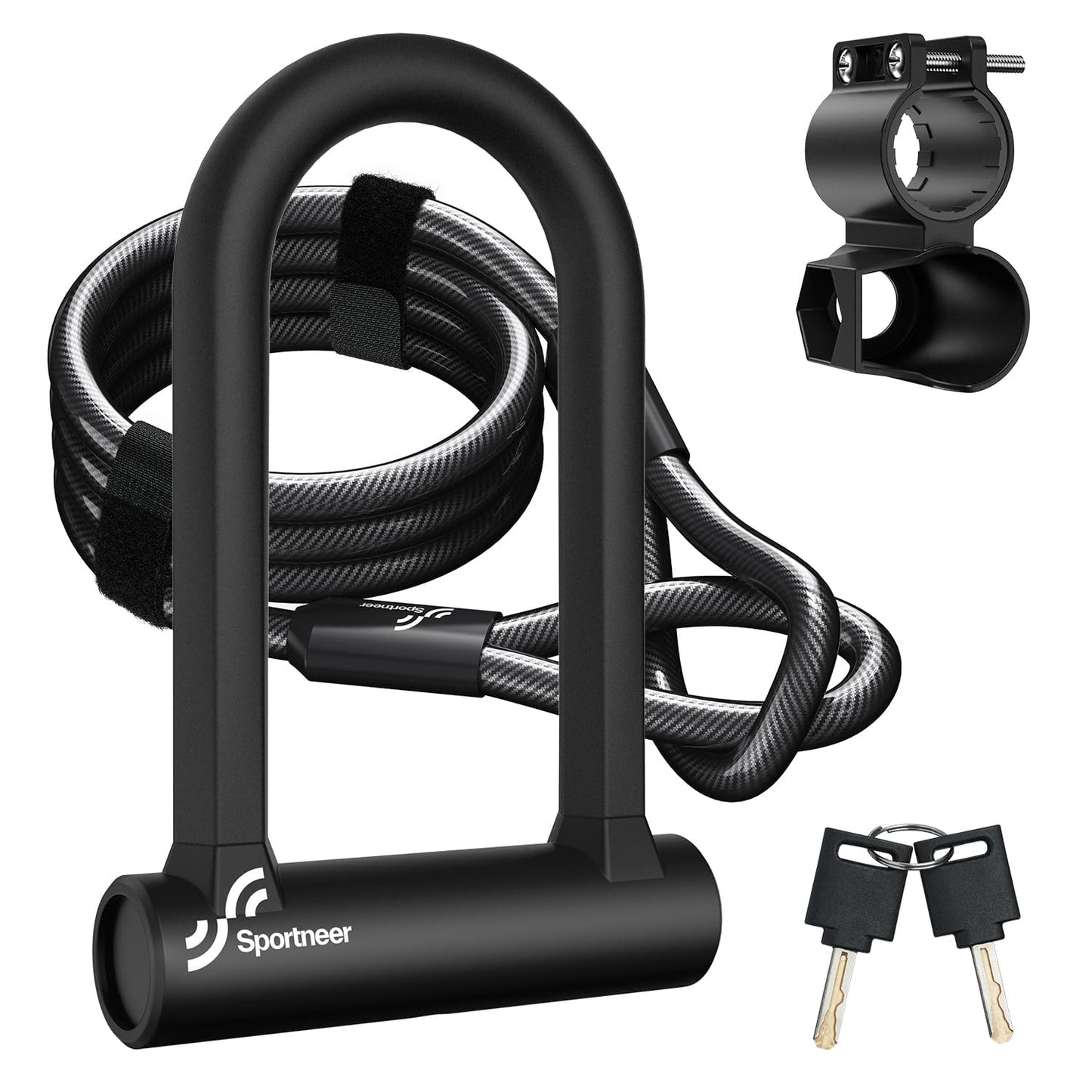 Sportneer Bike Lock: 17mm Heavy Duty Anti-Theft Bike U Lock with 12mm x 1.5m Steel Cable, High-Security Bicycle Lock with 2 Keys & Mounting Bracket for Mountain, Road, Folding & Electric Bikes