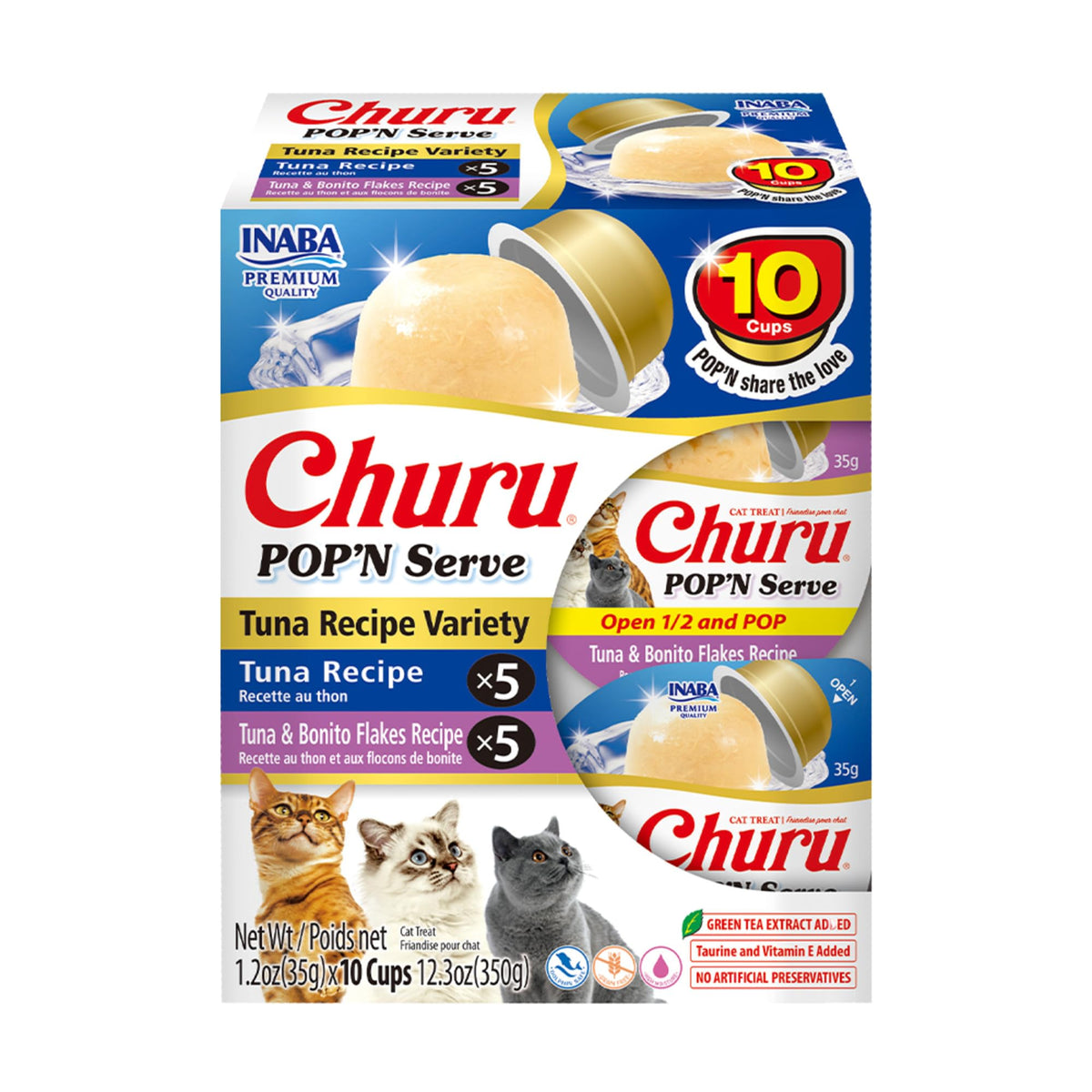 INABA Churu Pop'n Serve Lickable Cat Treats, Tuna Variety, 10ct