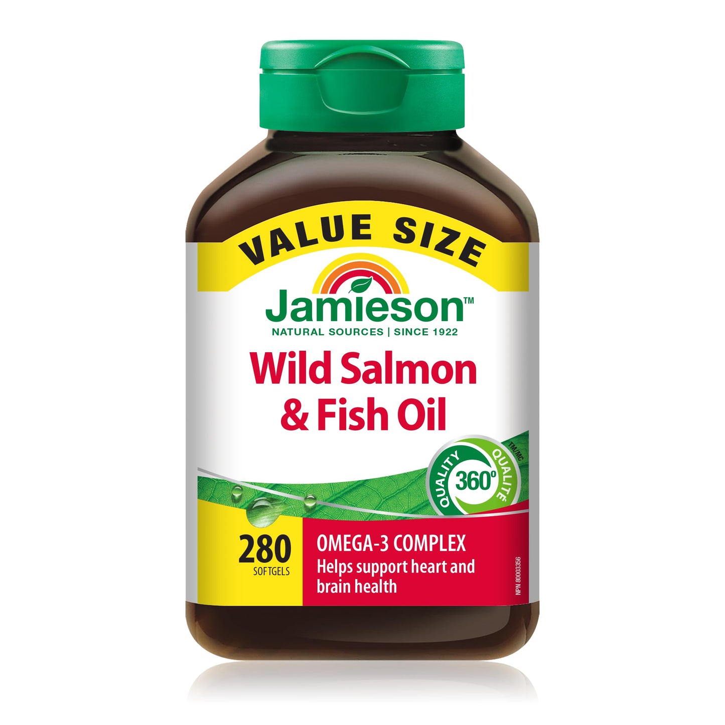 Jamieson Wild Salmon and Fish Oil 1,000 mg Softgels, Value Size, Supports Heart and Brain Health. With Wild Alaskan Salmon, Menhaden, EPA and DHA, Non-GMO, Gluten-Free, 280 Count, Proudly Canadian Jamieson