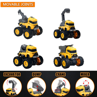 Construction Monster Truck Toys - 4pcs Excavator, Mixer, Crane, Dump Trucks Toy | Push and Go Friction Powered Cars Stunt Vehicles Playset | Kids Birthday Party Favors Gifts for 3+ Year Old Boys Girls - Available at All In One Marketplace Canada