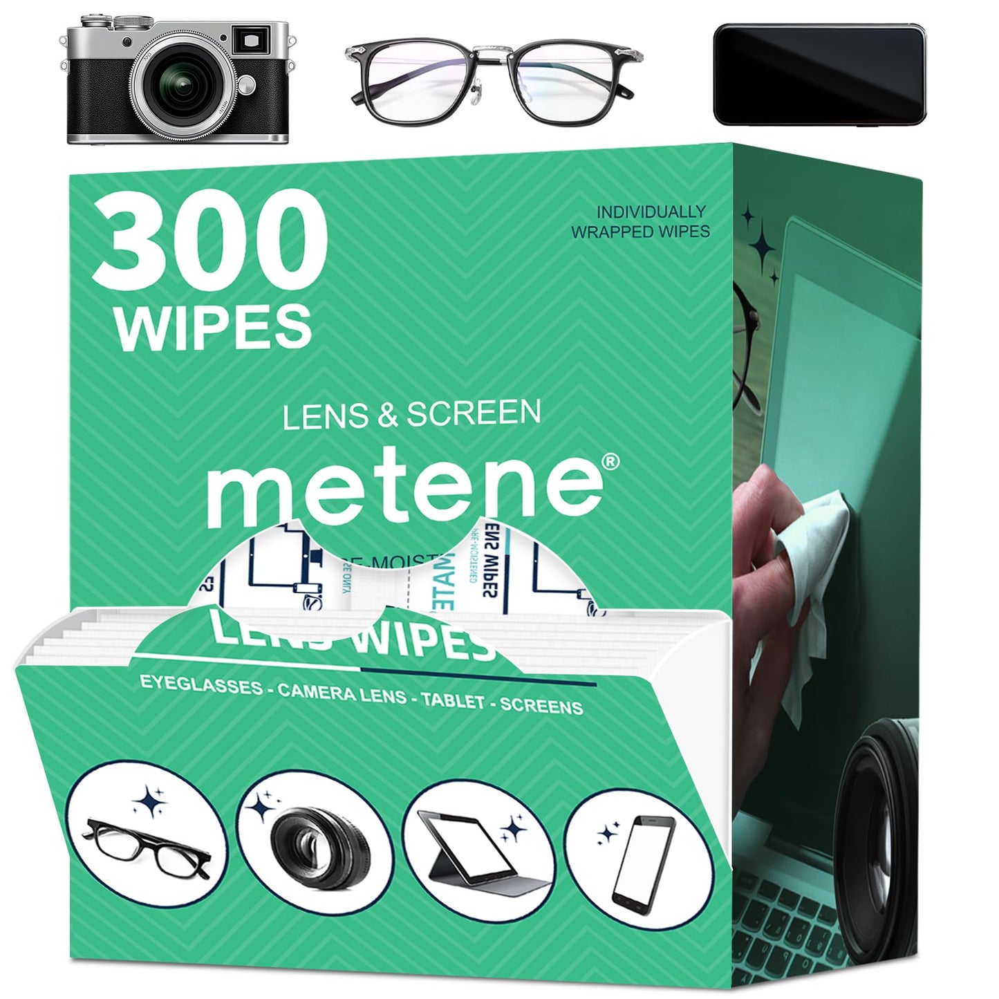 Metene Lens Wipes, 300 Pre-Moistened Individually Wrapped Glasses Wipes - Available at All In One Marketplace Canada