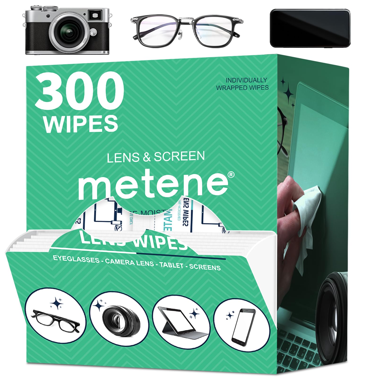 Metene Lens Wipes, 300 Pre-Moistened Individually Wrapped Glasses Wipes - Available at All In One Marketplace Canada