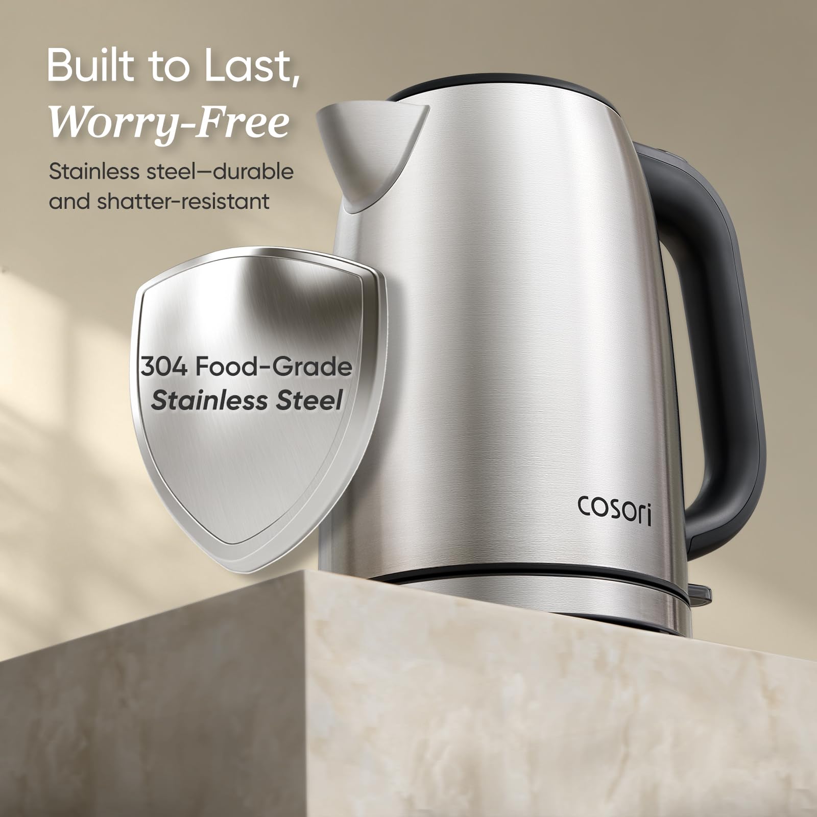 Cosori Electric Kettle Stainless Steel, 1.7L Cordless, 1500W, Auto Shut-Off - Available at All In One Marketplace Canada