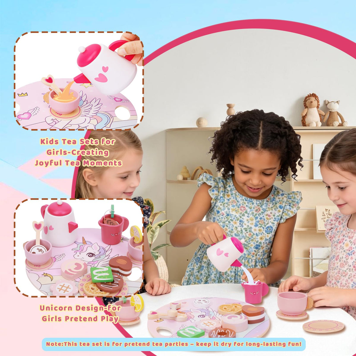 LOYO Unicorn Wooden Tea Party Set, Pretend Play Toddler Girl Toys Ages 3-5 🍁 All In One Marketplace Canada