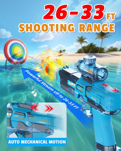 2PCS Electric Water Gun for Kids Adults,Auto Squirt Gun with Flashing Muzzle,26FT Range,Leak-Proof Rechargeable Water Blaster for Summer Pool Beach Water Fights