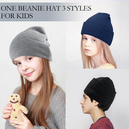 MENOLY Kids Winter hat, 4 Pack Kids Winter Beanies Hat Skull Cap Stretch Knit Beanie Hat Cap for Girls Boys Toddler Toque- Ginger Yellow, Light Gray, Military Green, Burgundy 🍁 All In One Marketplace Canada