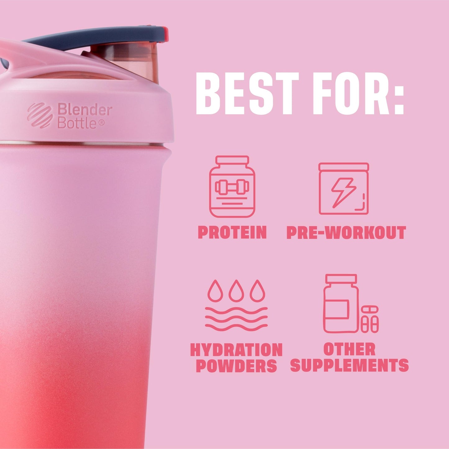 BlenderBottle Strada Sleek Shaker Cup Insulated Stainless Steel Water Bottle with Wire Whisk, 25-Ounce, Flamingo Ombre 🍁 All In One Marketplace Canada