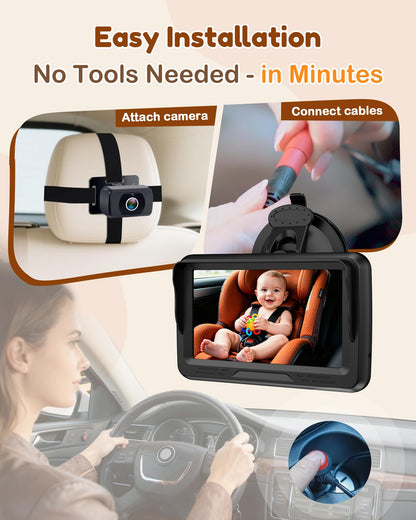 Rohent Baby Car Camera HD 1080P - Rear-Facing Infant Monitor with Night Vision Car Camera for Baby 150° Wide-Angle Lens Anti-Glare Screen Easy Install 360° Adjustable Display