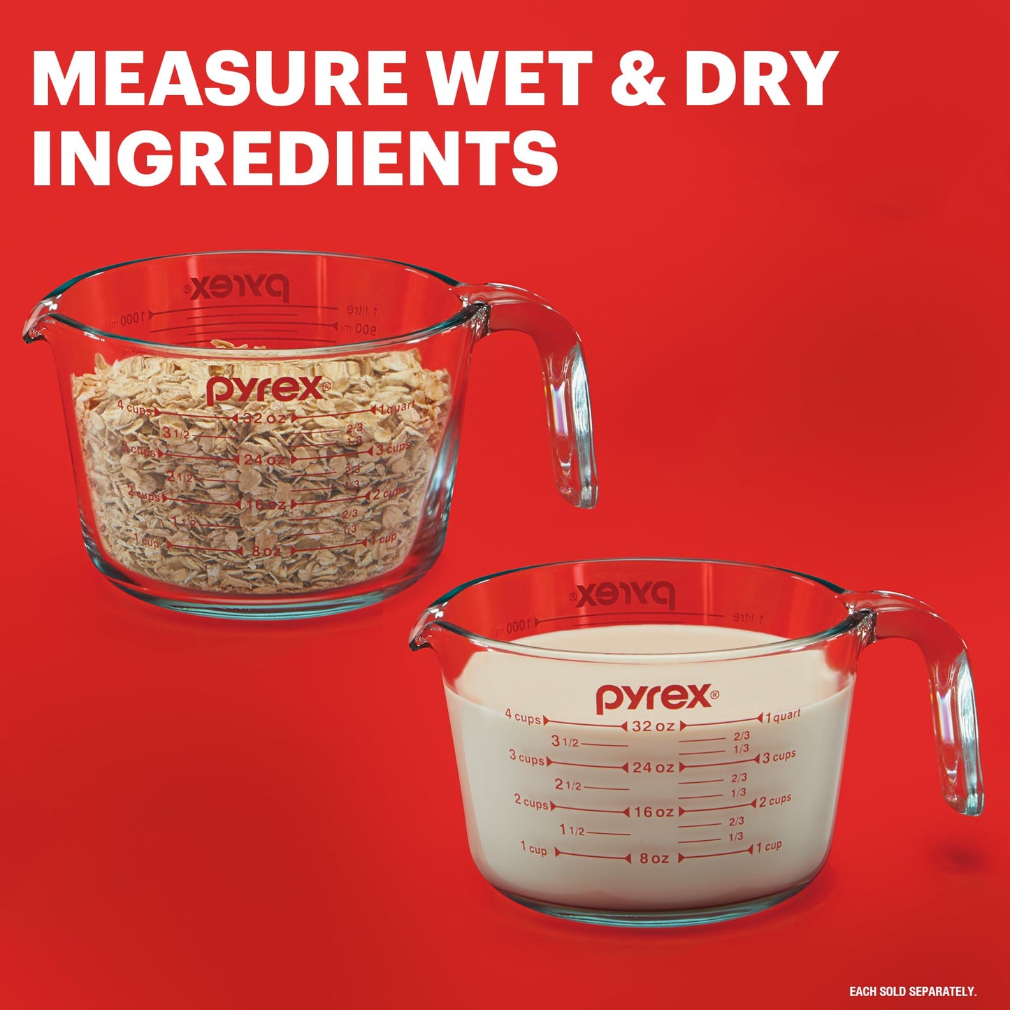 Pyrex 3 Piece Glass Measuring Cup Set, Includes 1-Cup, 2-Cup, and 4-Cup Tempered Glass Liquid Measuring Cups, Dishwasher, Freezer, Microwave, and Preheated Oven Safe, Essential Kitchen Tools - Available at All In One Marketplace Canada
