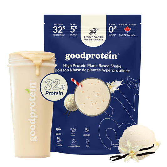 Good Protein – 32g Protein, Vegan High Protein Powder, 100% Natural, Non-GMO, Dairy-free, Gluten & Soy Free and No Added Sugar. Plant-Based Protein Shake (French Vanilla, 470 g)