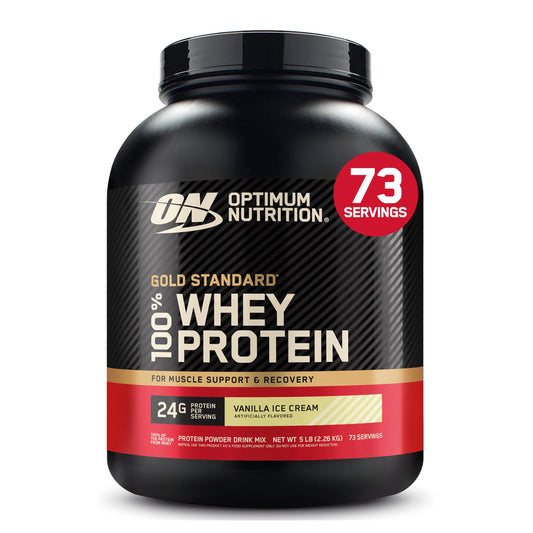 Optimum Nutrition Gold Standard 100% Whey Protein Powder, 2.270g - Vanilla Ice Cream - 73 servings (packaging may vary)