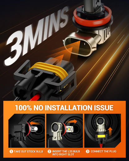 SEALIGHT 2026 Brightest H11/H8/H9/H16 LED Headlight Bulbs, 80000LM 1200% Brighter, 6500K Cool White, 1:1 Halogen Size Wireless, 3 Min Plug and Play Halogen Replacement Conversion Kit, Pack of 2