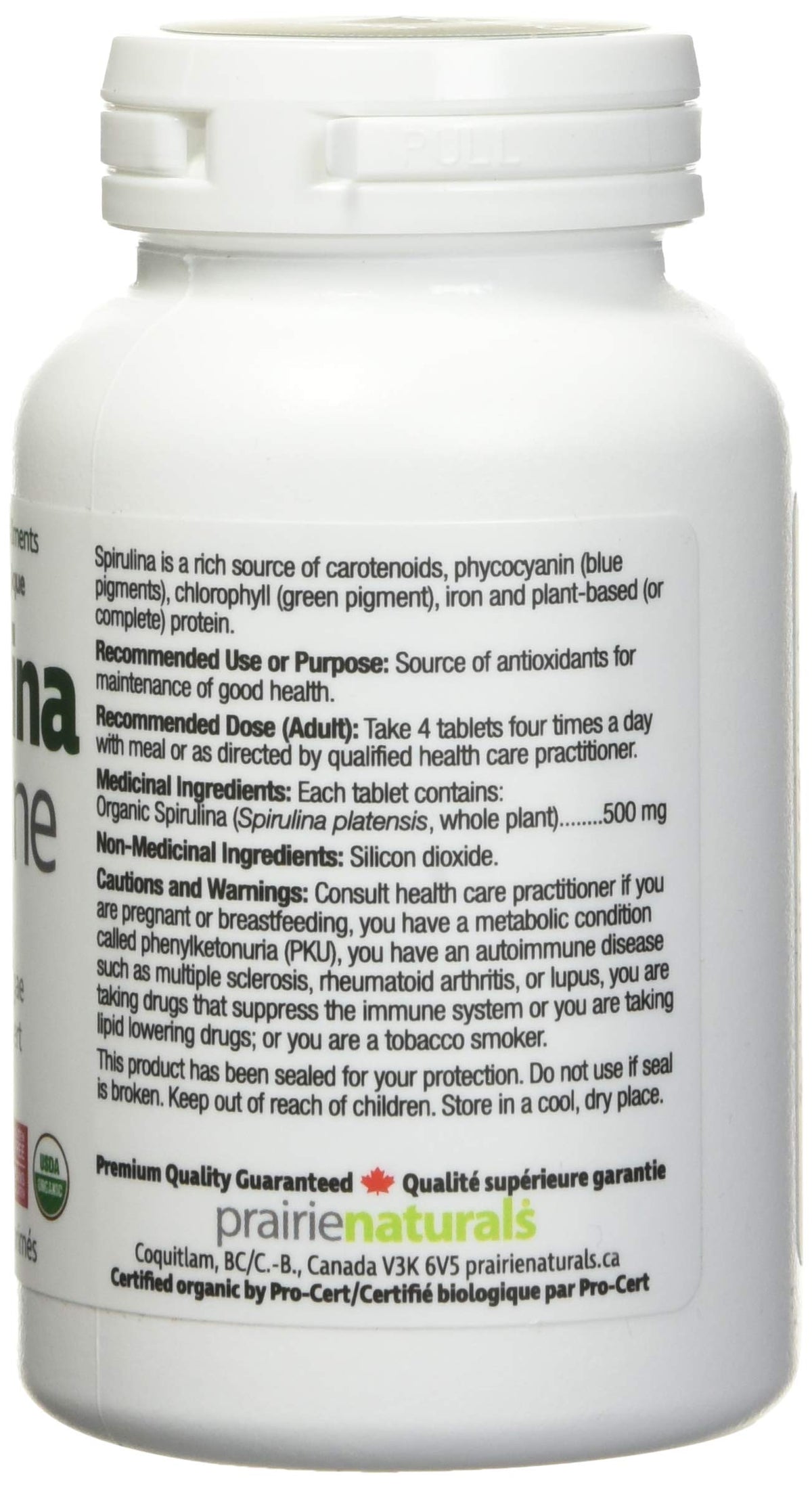 Prairie Naturals Organic Spirulina Blue Green Algae Tablets - 180 Count