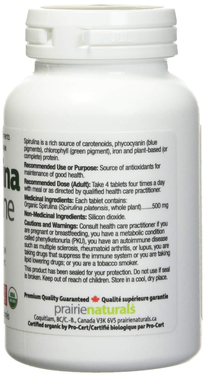 Prairie Naturals Organic Spirulina Blue Green Algae Tablets - 180 Count