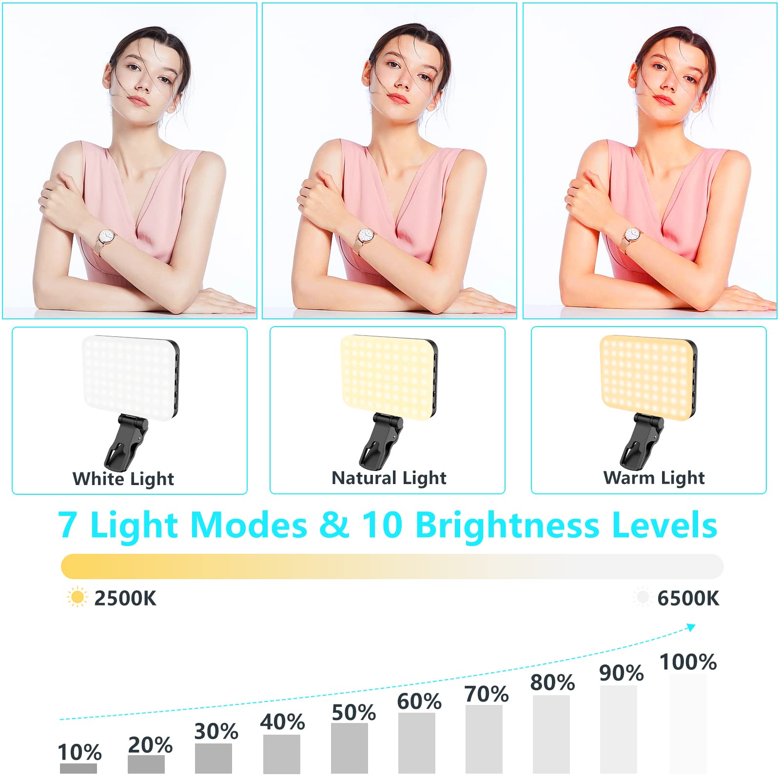 Anautin Selfie Light, 60 LED 2200mAh Rechargeable Clip Fill Video Light (Black)