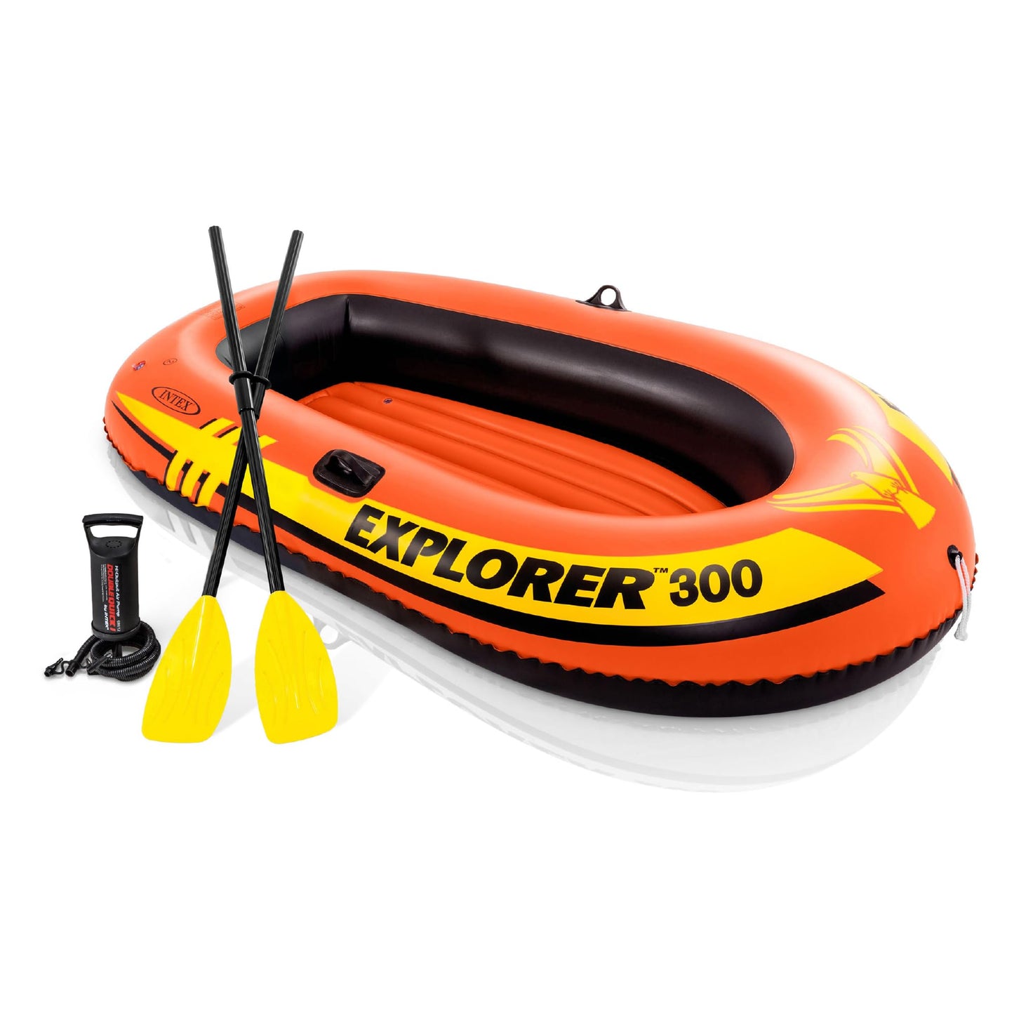 INTEX 58332EP Explorer 300 Inflatable Boat Set: Includes Deluxe Boat Oars and Mini Hand Pump – Dual Air Chambers – Grab Rope – 3-Person – 410lb Weight Capacity Intex
