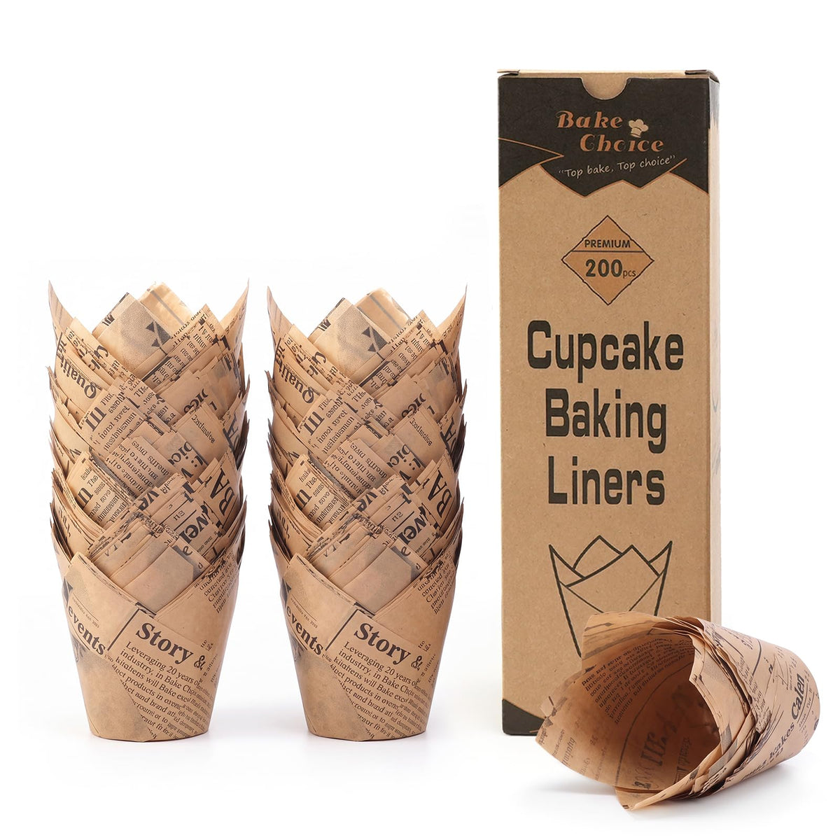 Bake Choice 200pc Standard Tulip Cupcake Liners for Baking, Newspaper Print 🍁 All In One Marketplace Canada