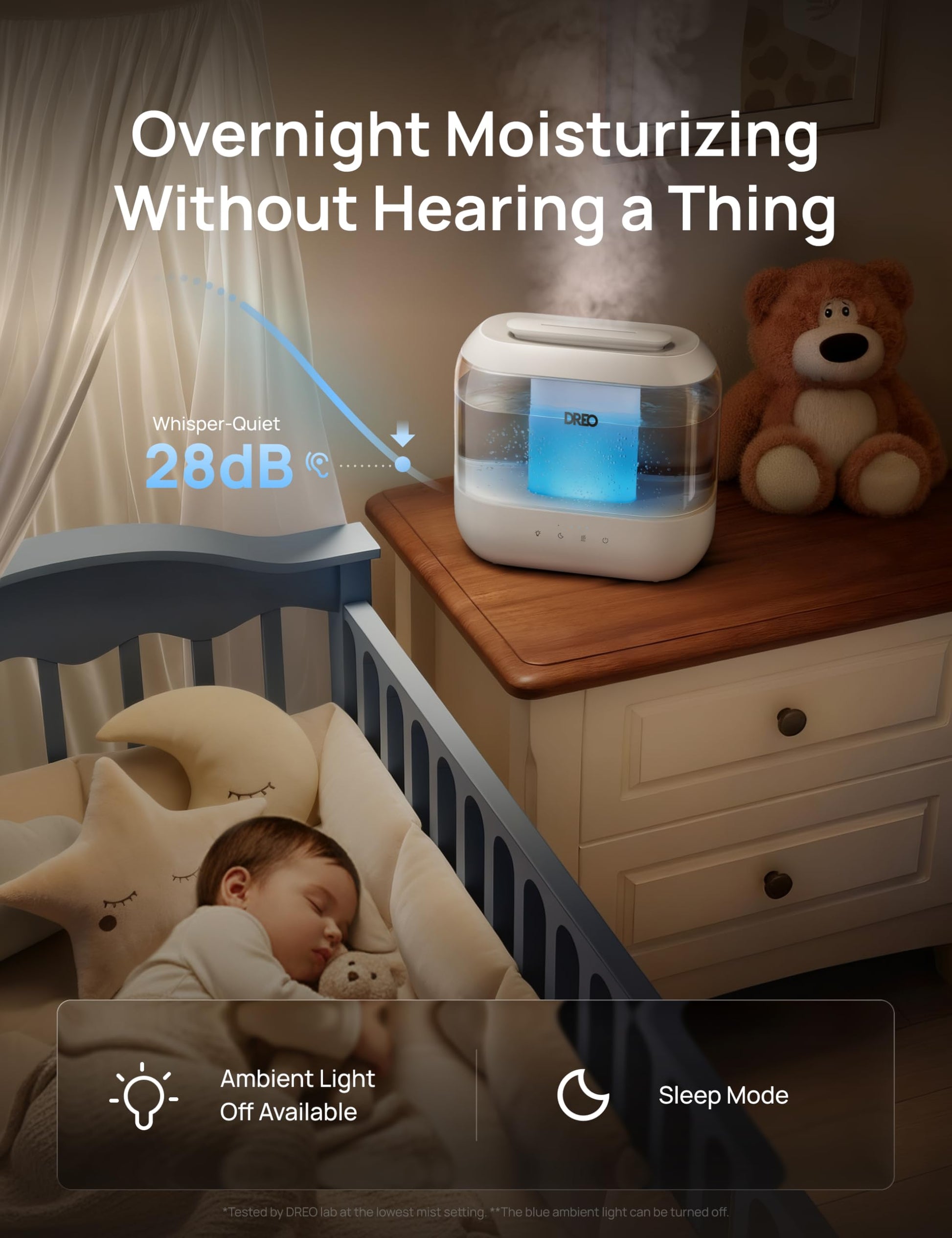 DREO Humidifiers for Bedroom, 4L Top Fill for Large Room, 36H Runtime [Ultra-Strong Mist Output] Quiet Cool Mist Air Humidifier for Baby Nursery, Plants, Indoor, Night Light, Easy to Clean - Available at All In One Marketplace Canada