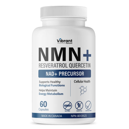 NMN w/Quercetin & Resveratrol For Enhanced NAD+ Levels - More Effective Than NMN Alone, High Purity 99% Nicotinamide Mononucleotide & Resveratrol For Cellular Health, NAD Supplement, 60 Capsules - Available at All In One Marketplace Canada