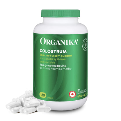 Organika Canadian-Made Colostrum (Bovine)- Immune Support, Grass-Fed- 180caps Organika