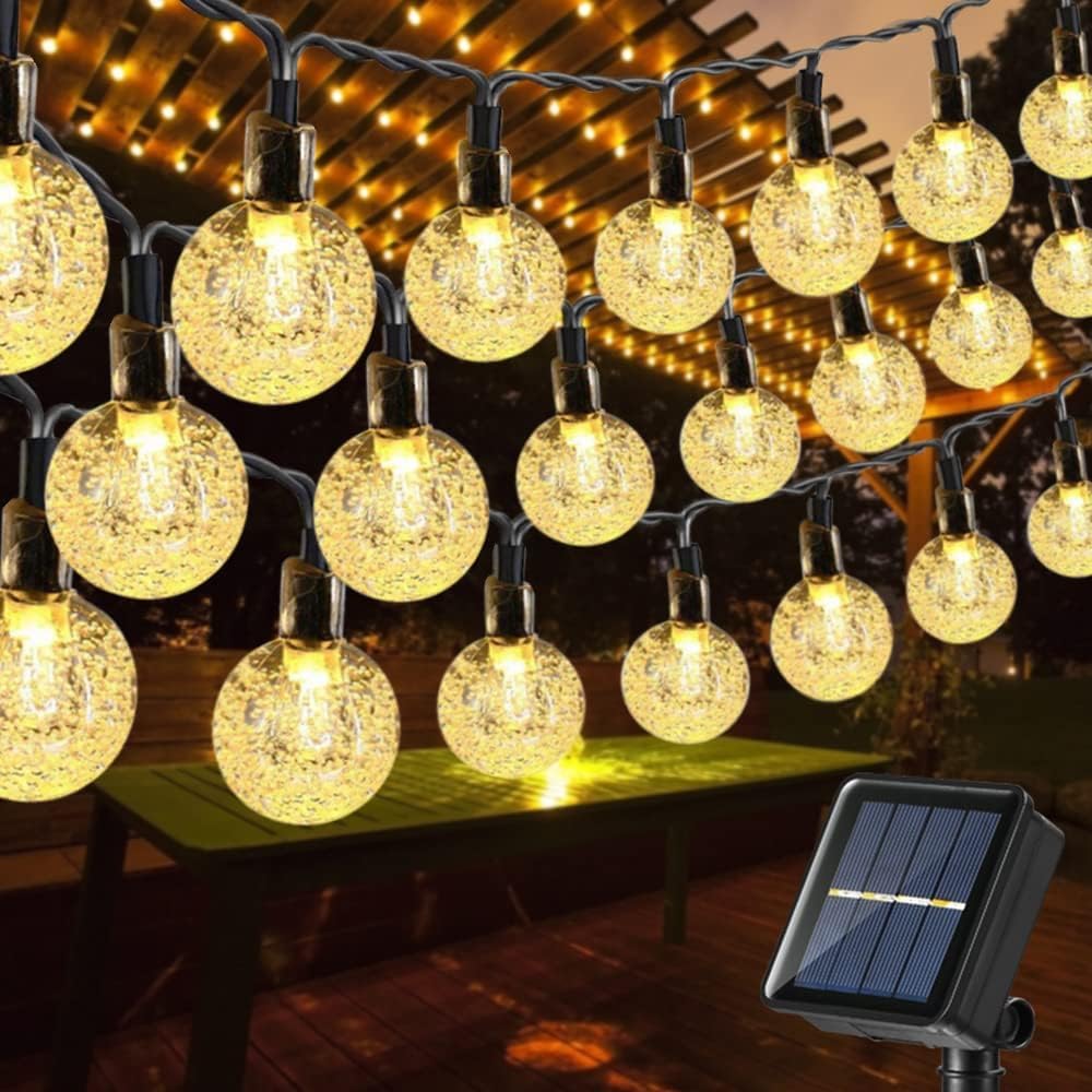 Toodour Solar String Lights Outdoor, 56ft 100 LED Globe String Lights, Waterproof Crystall Ball Lights Solar Patio Lights with 8 Modes for Garden Lawn Gazebo Yard, Outdoor Decorations - Warm White