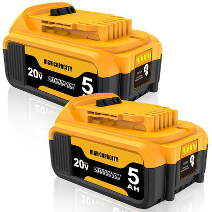 2Packs Compatible with Dewalt 20V MAX Battery 5.0Ah Lithium Replacement for DCB200 DCB201 DCB203 DCB204 DCB206 DCB208 Cordless Power Tools & Chargers DCB112 DCB115