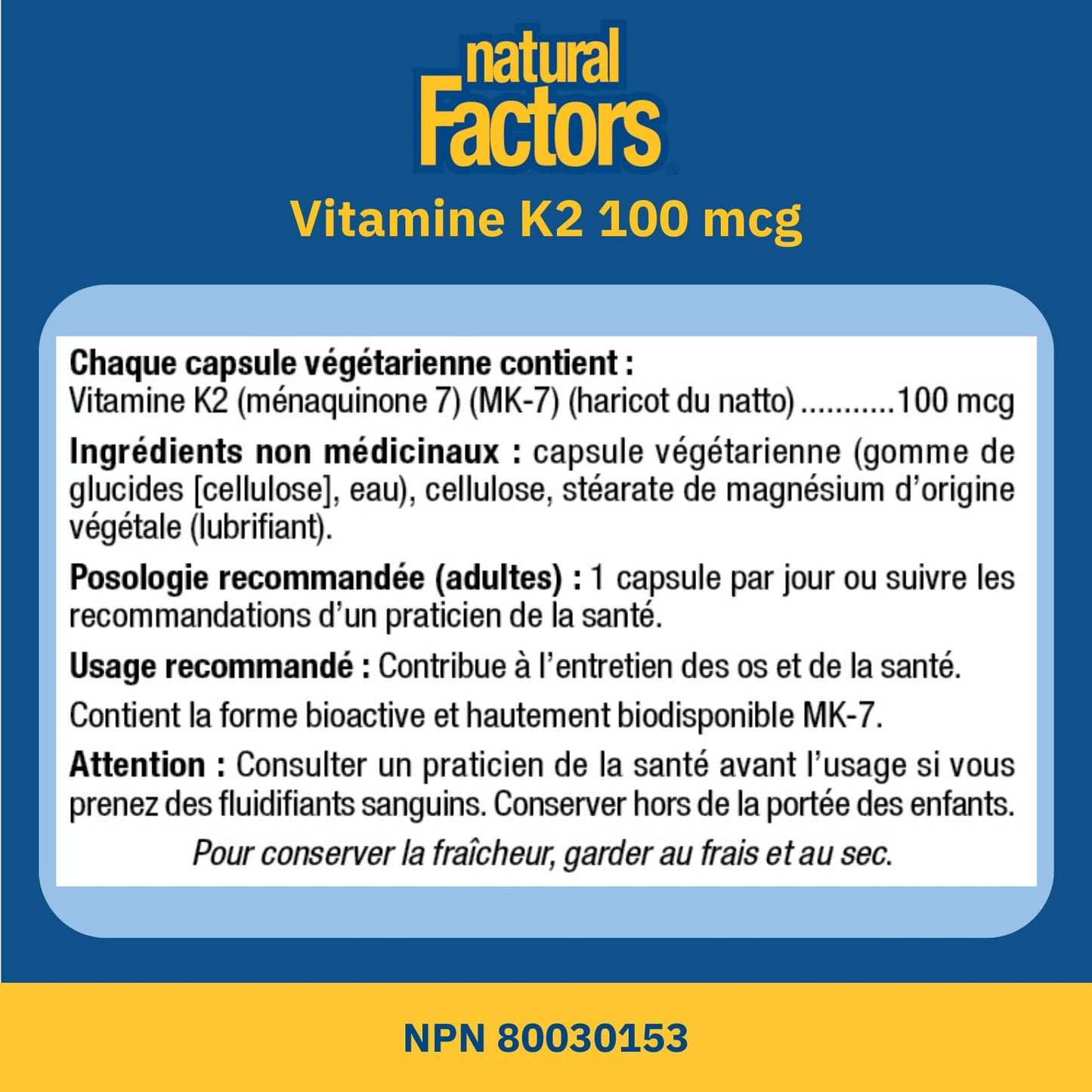 Natural Factors K2 Vitamin Supplement 100 mcg, VALUE SIZE, 360 Vegetarian Capsules, MK-7 from Natto Bean, Helps Support Bones, Vegan, Non-GMO, Proudly Canadian - Available at All In One Marketplace Canada