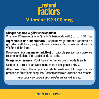 Natural Factors K2 Vitamin Supplement 100 mcg, VALUE SIZE, 360 Vegetarian Capsules, MK-7 from Natto Bean, Helps Support Bones, Vegan, Non-GMO, Proudly Canadian - Available at All In One Marketplace Canada
