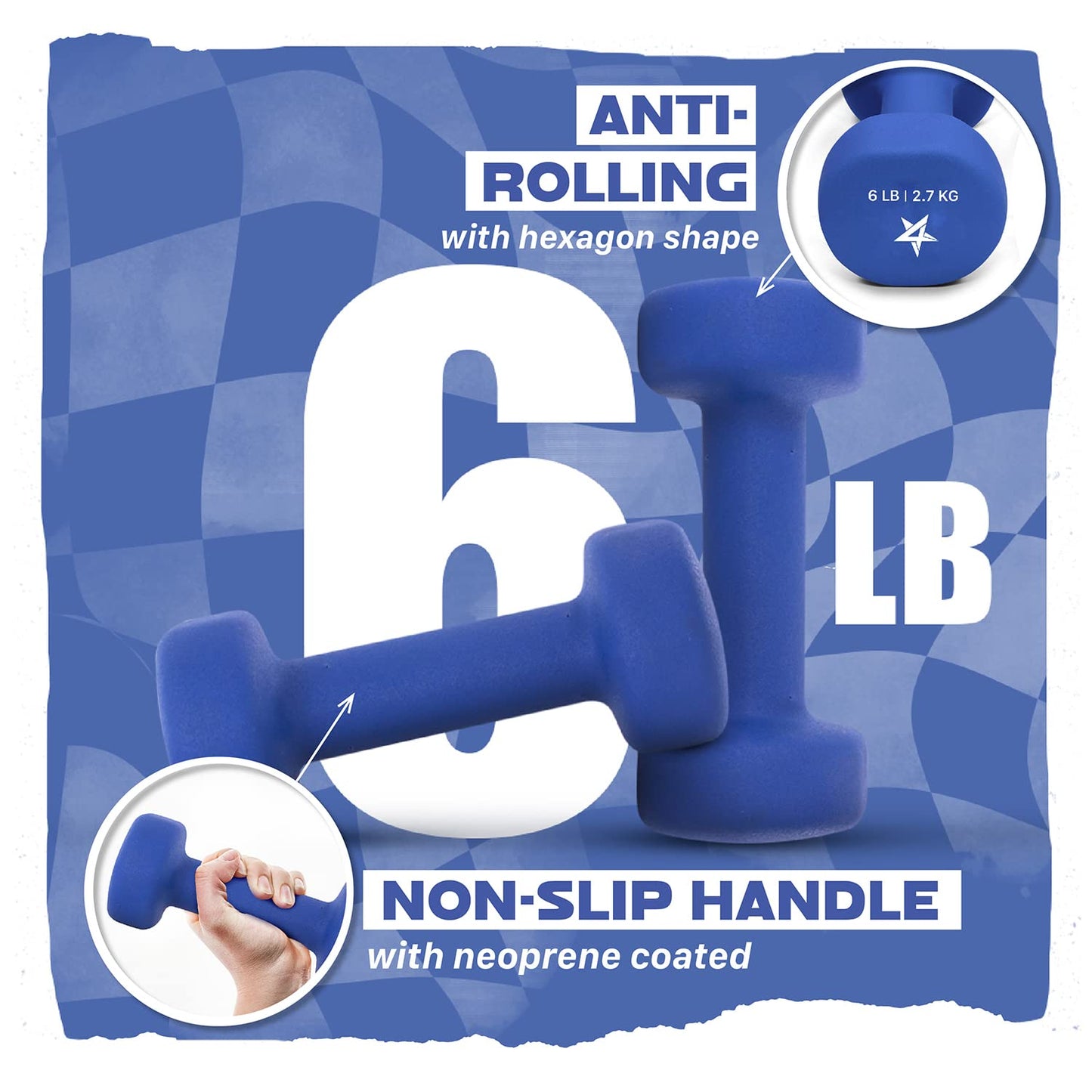 Yes4All Haltère en Néoprène, Poids et Haltère, Kit de Poids, Haltères pour Femmes, Paire d'Haltères, Poids Libres (Bleu Foncé - 2,7 kg)