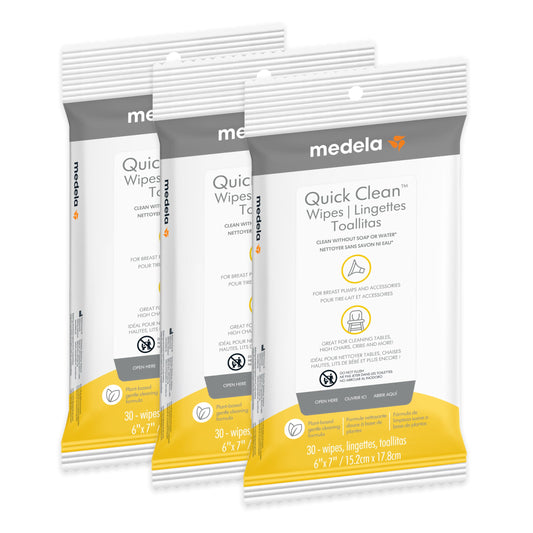 Medela Quick Clean Wipes for On-the-Go Cleaning of Breast Pumps, Accessories, and Various Surfaces, Resealable, Plant-Based, 3 Packs of 30 (90 Count) 🍁 All In One Marketplace Canada Medela