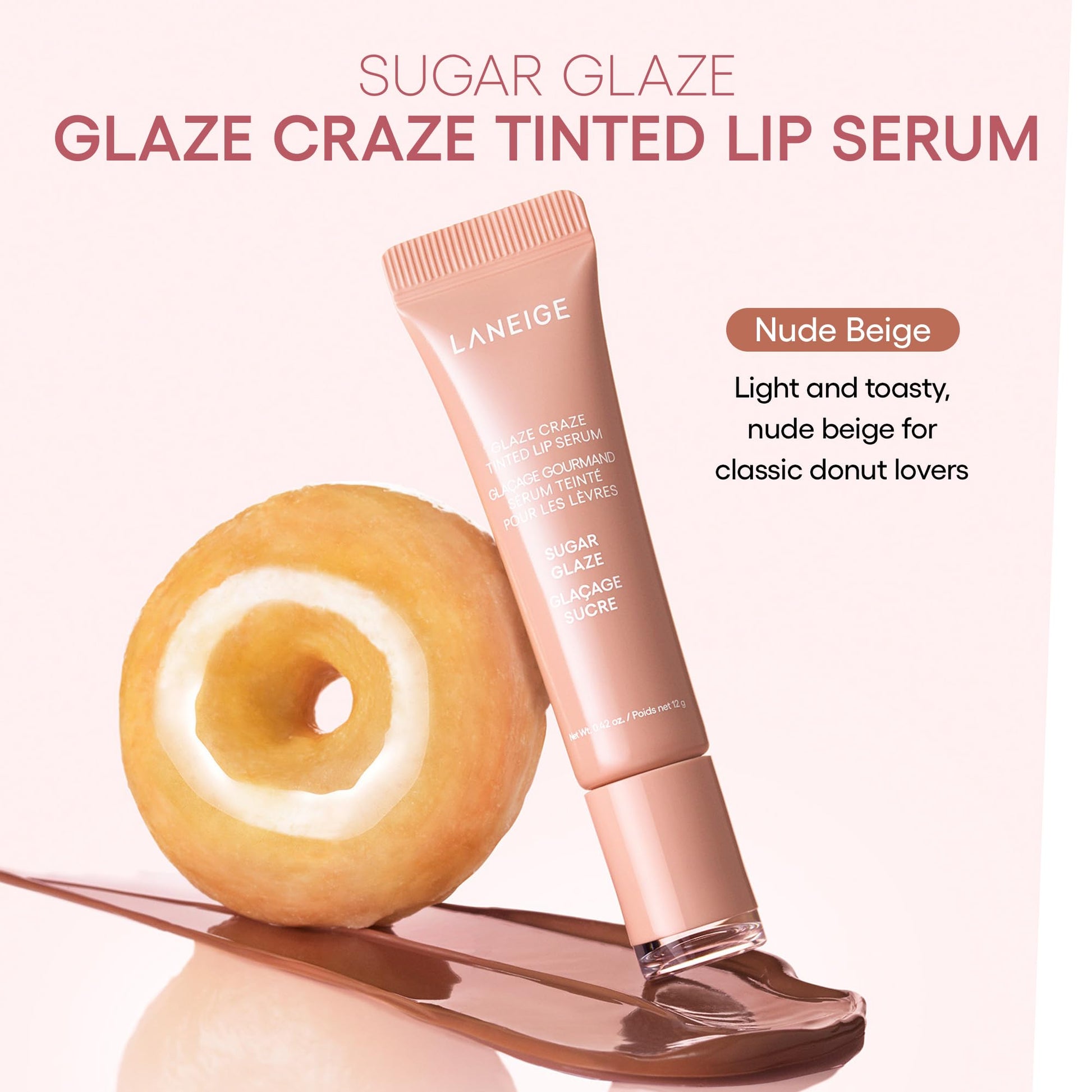 LANEIGE Glaze Craze Tinted Lip Serum, Sugar Glaze: Hydrating Lip Serum for Glossy, Nourished Lips with Plumping Polypeptides