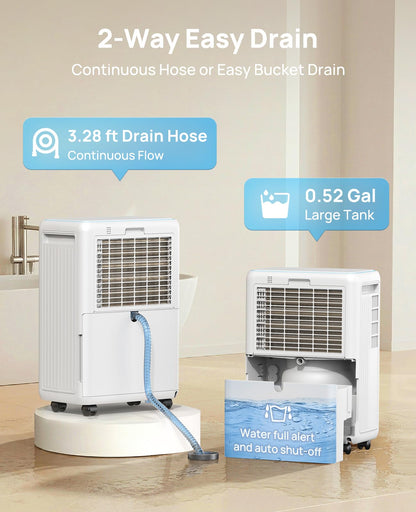 AIUSEVO 26 Pint Dehumidifiers for Basements & Home (Up to 2500 Sq.Ft), Ultra Quiet 40dB Bedroom Dehumidifier with 3 Modes, Continuous Drain & Auto Defrost to Reduce Moisture & Musty Odors - Available at All In One Marketplace Canada