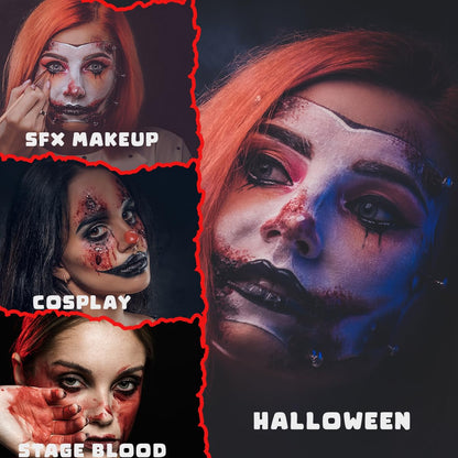Bowitzki Halloween Makeup Kit Oil Based Face Body Paint Cream Makeup SFX Painting Clear Fake Stage Blood Brush Sponges Painting Special Effects FX Zombie Vampire Monster Scar Wound Christmas Party 🍁 All In One Marketplace Canada