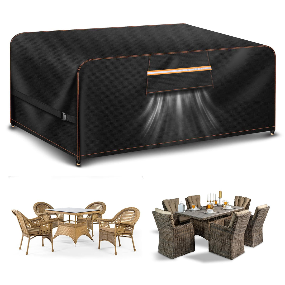 Rectangular Patio Furniture Covers Waterproof Winter with Air Vent, Handles and Buckles，420d Outdoor Furniture Covers Waterproof Winter,No Tears Anti Uv No Fading(90" L X64 W X 28" H) 🍁 All In One Marketplace Canada