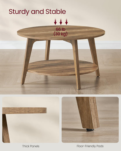 VASAGLE MAEZO Collection - Round Coffee Table, 2-Tier Center Table with Storage, Tapered Legs, Curved Transitions, 80 x 45 cm, Easy Assembly, for Living Room, Honey Brown ULCT243K41 VASAGLE