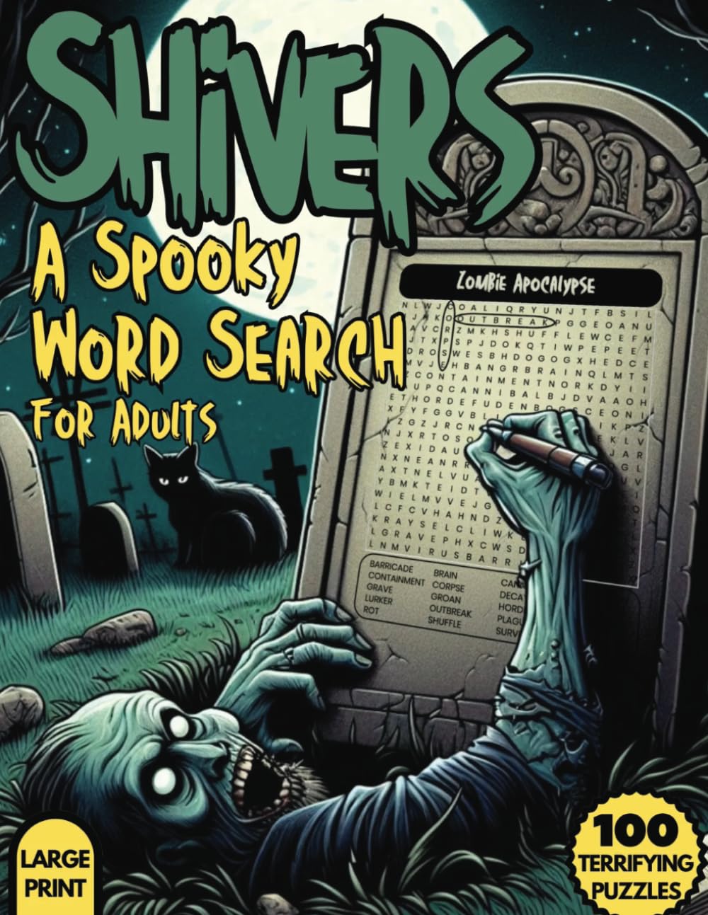 Frissons - Un jeu de mots mêlés effrayant pour adultes : 100 puzzles horrifiques en gros caractères pour les fans d'Halloween et d'horreur - 2000 mots