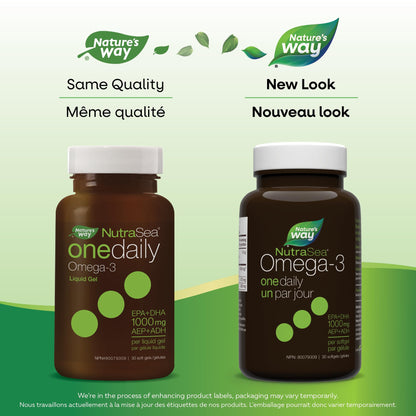 Nature's Way NutraSea One Daily Omega 3 High Potency Softgels Supplement with Fish Oil – Fresh Mint Flavour – Heart & Brain Support for Adults and Kids Ages 6+ – EPA & DHA, 30 Softgels