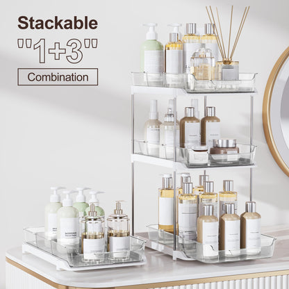 Delamu 2-Tier Multi-Purpose Bathroom Under Sink Organizers and Storage, Stackable Kitchen Pantry Organization, Pull Out Medicine Cabinet Organizer with Movable Dividers, White, 2 Pack - Available at All In One Marketplace Canada