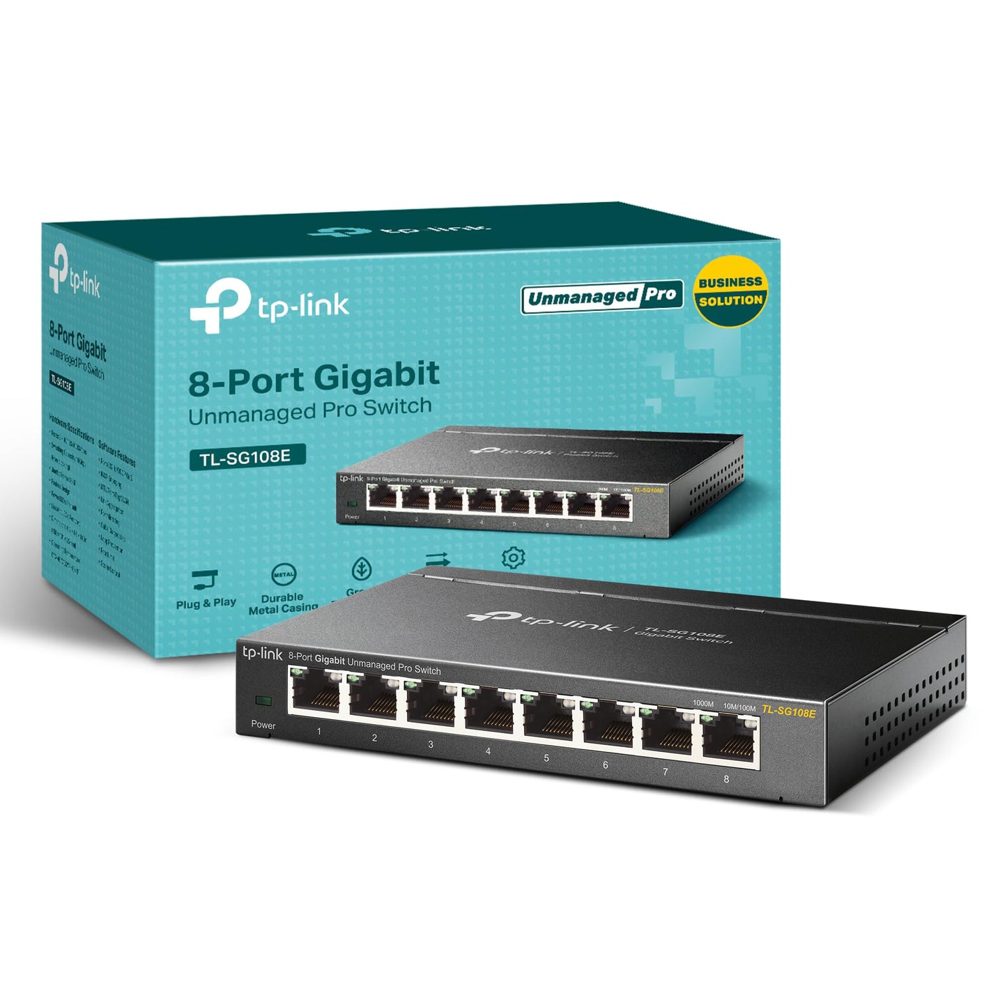 TP-Link 8 Port Gigabit Easy Smart Switch (TL-SG108E) – Managed, Plug & Play, Metal Housing, QoS, VLAN, IGMP, LAG, Desktop/Wall Mount, Limited Lifetime Protection