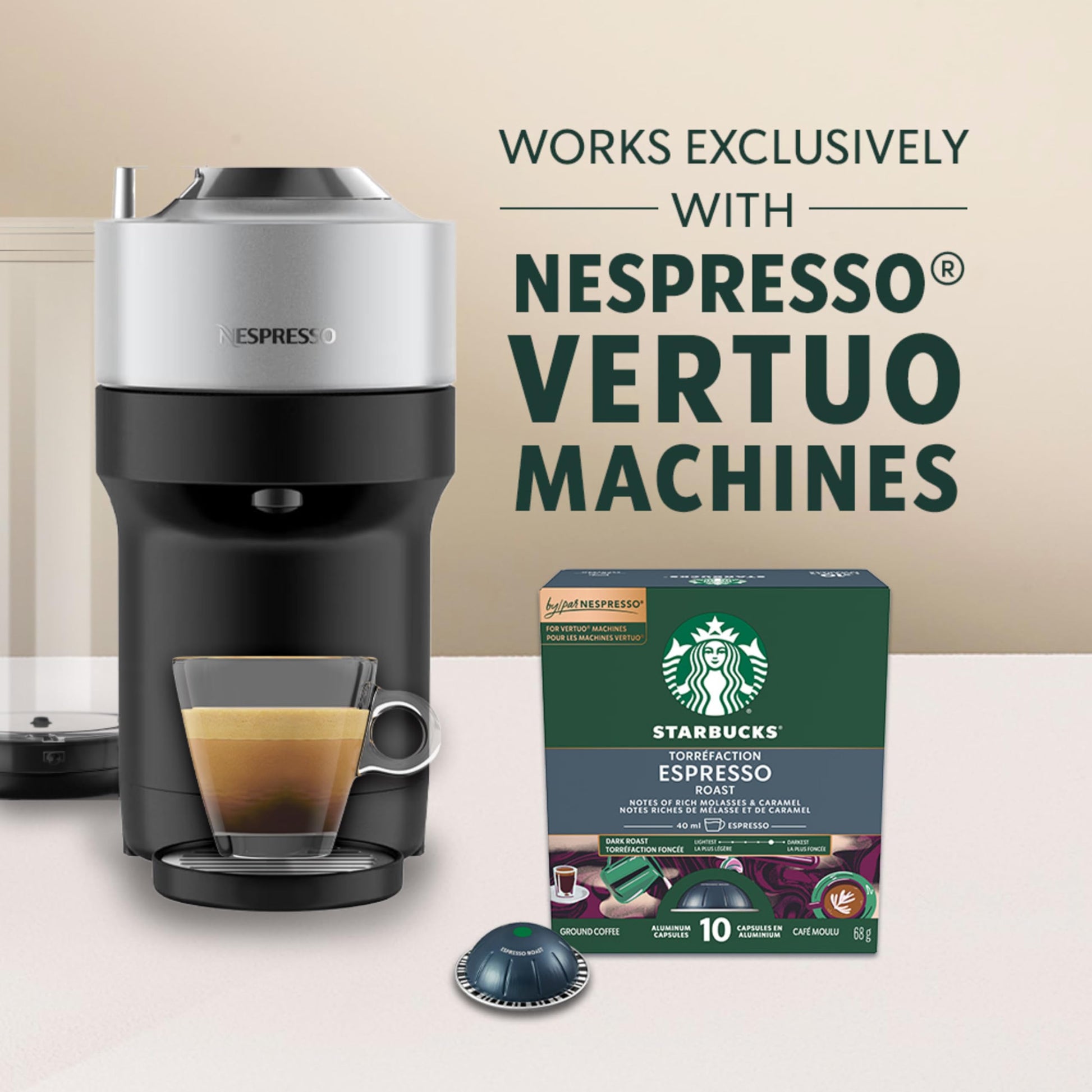 Starbucks Espresso Roast Nespresso Vertuo Capsules, 4 Boxes (272g)