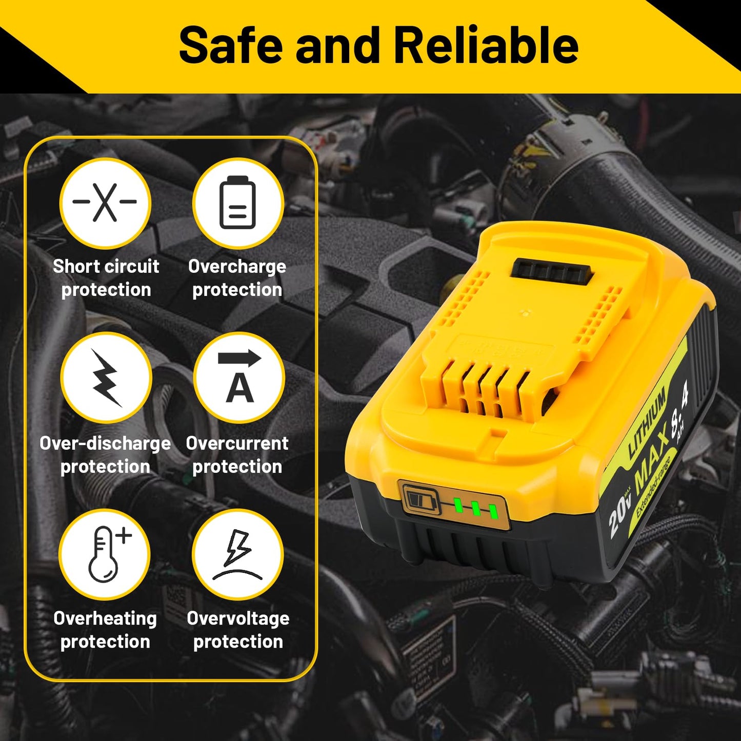 2 Packs 20V Max Battery Replacement for DEWALT 20V Battery Compatible with Dewalt Battery DCB200 DCB205 DCB206 DCB208 DCB180 DCD/DCF/DCG Series Cordless Tools with 3-LED Indicator - Available at All In One Marketplace Canada