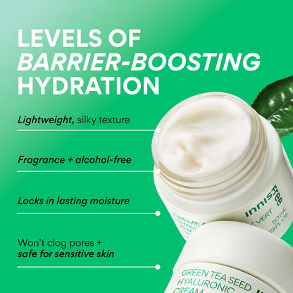 innisfree Jumbo Green Tea Seed Hyaluronic Acid Cream With Barrier Boosting Complex and Ceramide, Korean Hydrating Face Moisturizer for Dry Skin innisfree